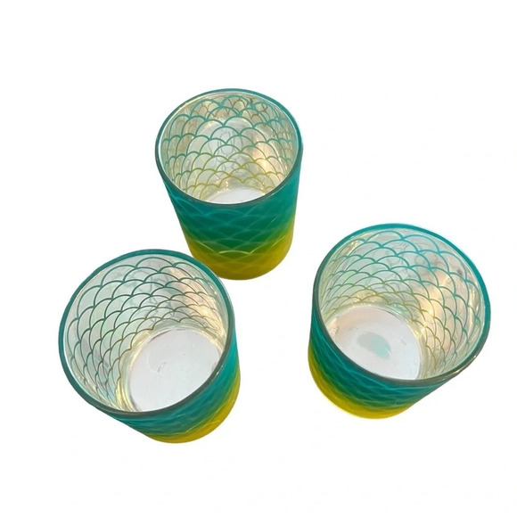 Three Mermaid 4” Votive Holders Cups New Graded Color Green Yellow Silver - Picture 5 of 7